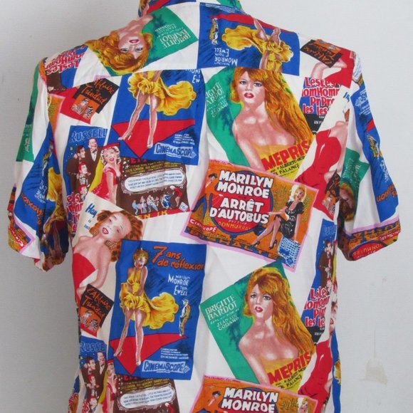 RARE Bespoke Shirt with Marilyn Monroe Brigitte Bardot French Movie Titles Sz M - Picture 12 of 15